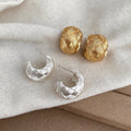 Minimalist Copper C-Shaped Stud Earrings With Cross Texture, Geometric Round Light Luxury Style view 3