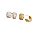 Minimalist Copper C-Shaped Stud Earrings With Cross Texture, Geometric Round Light Luxury Style view 5
