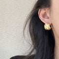 Minimalist Copper C-Shaped Stud Earrings With Cross Texture, Geometric Round Light Luxury Style view 2