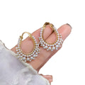 Light Luxury French Vintage Geometric Round Faux Pearl Rhinestone Twisted Earrings For Women view 5