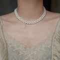 Stainless Steel Beaded Faux Pearl Necklace Elegant Vintage Light Luxury Round Geometric Collarbone Chain view 1
