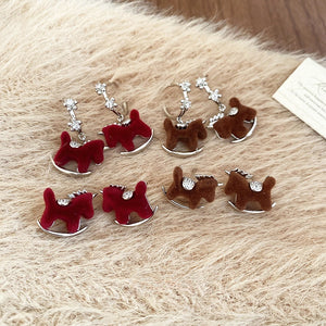 Zircon Horse Pendant Drop Earrings With Silver Pin Flocked Retro New Chinese Light Luxury Style