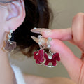 Zircon Horse Pendant Drop Earrings With Silver Pin Flocked Retro New Chinese Light Luxury Style view 4