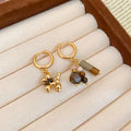 Gold Plated Tiger Eye Stone Puppy Tassel Drop Earrings, Maillard Style Round Geometric Women's Jewelry view 3