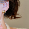 Gold Plated Copper Zircon Horse Stud Earrings With Silver Posts, Light Luxury Zodiac Jewelry For Women view 3