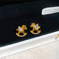 Gold Plated Copper Zircon Horse Stud Earrings With Silver Posts, Light Luxury Zodiac Jewelry For Women view 4