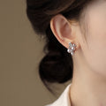 Light Luxury Vintage Floral Faux Pearl Rhinestone Stud Earrings With Silver Pins For Women view 4
