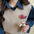 Light Luxury Fabric Flower Horse Brooch With Gold Ingot Zodiac Pin For Women's Fashion Apparel view 3