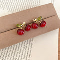 Sweet Resin Zircon Cherry Stud Earrings With Silver Pins, Fashion Fruit Design For Women view 4