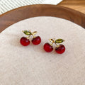 Sweet Resin Zircon Cherry Stud Earrings With Silver Pins, Fashion Fruit Design For Women view 2