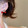 Sweet Resin Zircon Cherry Stud Earrings With Silver Pins, Fashion Fruit Design For Women view 3