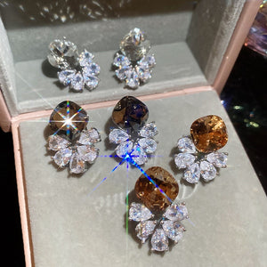 Light Luxury Copper Zircon Rhombus Teardrop Drop Earrings With Silver Pin