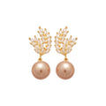Gold Plated Silver Needle Wheat Ear Zircon Faux Pearl Stud Earrings French Light Luxury Style view 5