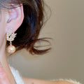 Gold Plated Silver Needle Wheat Ear Zircon Faux Pearl Stud Earrings French Light Luxury Style view 3