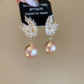 Gold Plated Silver Needle Wheat Ear Zircon Faux Pearl Stud Earrings French Light Luxury Style view 2