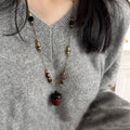 Ethnic Retro Stone And Wood Beaded Hazelnut Pendant Sweater Necklace For Women view 1