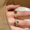 Gold Plated Tiger Eye Round Vintage Open Ring For Women view 3