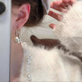 Fashion OL Faux Pearl Round Geometric Stud Earrings With Silver Pins Minimalist Trendy Design view 3