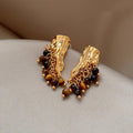 Vintage Resin Pleated Tassel Geometric Drop Earrings With Silver Pins For Women view 4