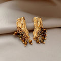 Vintage Resin Pleated Tassel Geometric Drop Earrings With Silver Pins For Women view 2