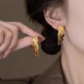 Vintage Resin Pleated Tassel Geometric Drop Earrings With Silver Pins For Women view 1