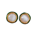 Light Luxury Gold Plated Copper Round Cat Eye Stone Stud Earrings With Silver Posts view 5