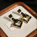Elegant Leopard Print Acrylic Geometric Hollow Square Drop Alloy Stud Dangle Fashion Earrings view 3