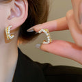 Light Luxury French Retro C Shape Faux Pearl Rhinestone Stud Earrings For Women view 4