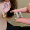 Light Luxury French Retro C Shape Faux Pearl Rhinestone Stud Earrings For Women view 2