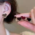 Faux Pearl Heart Stud Earrings With Silver Pin Flocked Retro Minimalist Daily Jewelry For Women view 2