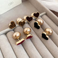 Faux Pearl Heart Stud Earrings With Silver Pin Flocked Retro Minimalist Daily Jewelry For Women view 3