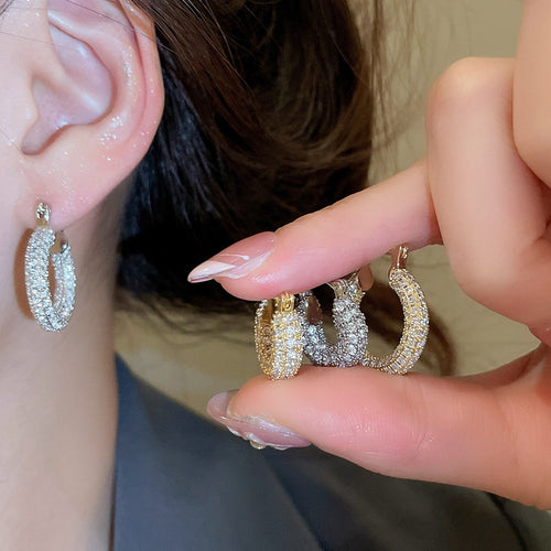 Gold Plated Copper Zircon U Shaped Geometric Hoop Earrings For Women Light Luxury Daily Wear