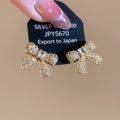 Gold Plated Copper Zircon Bow Stud Earrings With Silver Posts, Sweet Vintage Elegant Jewelry view 2