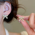 Gold Plated Copper Zircon Bow Stud Earrings With Silver Posts, Sweet Vintage Elegant Jewelry view 1