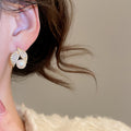 Gold Plated Silver Post Zircon Leaf Faux Pearl Stud Earrings For Women Light Luxury Style view 3