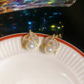 Gold Plated Silver Post Zircon Leaf Faux Pearl Stud Earrings For Women Light Luxury Style view 4