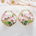 Gold Plated Pastoral Floral Earrings For Women, Oil Painted Ethnic Vacation Jewelry view 3