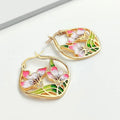 Gold Plated Pastoral Floral Earrings For Women, Oil Painted Ethnic Vacation Jewelry view 5