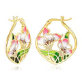 Gold Plated Pastoral Floral Earrings For Women, Oil Painted Ethnic Vacation Jewelry view 1