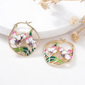 Gold Plated Pastoral Floral Earrings For Women, Oil Painted Ethnic Vacation Jewelry view 2