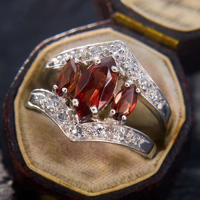 Elegant Faux Ruby Crown Ring For Women, Marquise Stone Luxury Evening Dress Jewelry Accessory