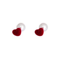 Sweet Flocked Fabric Heart Pearl Front Back Studs For Women Autumn Winter Dopamine Fashion Earrings view 5