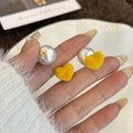 Sweet Flocked Fabric Heart Pearl Front Back Studs For Women Autumn Winter Dopamine Fashion Earrings view 3