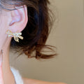 Real Gold Plated Copper Zircon Bow Stud Earrings With Silver Posts Elegant Light Luxury Jewelry view 4