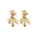 Real Gold Plated Copper Zircon Bow Stud Earrings With Silver Posts Elegant Light Luxury Jewelry view 5