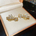 Real Gold Plated Copper Zircon Bow Stud Earrings With Silver Posts Elegant Light Luxury Jewelry view 3