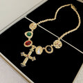 Vintage Alloy Rhinestone Cross Pendant Necklace For Women, Geometric Luxury Collarbone Chain view 4