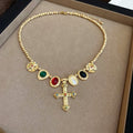Vintage Alloy Rhinestone Cross Pendant Necklace For Women, Geometric Luxury Collarbone Chain view 2