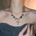 Vintage Alloy Rhinestone Cross Pendant Necklace For Women, Geometric Luxury Collarbone Chain view 1