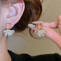 Copper Ginkgo Leaf Zircon Square Pendant Drop Earrings For Women Light Luxury OL Style view 1